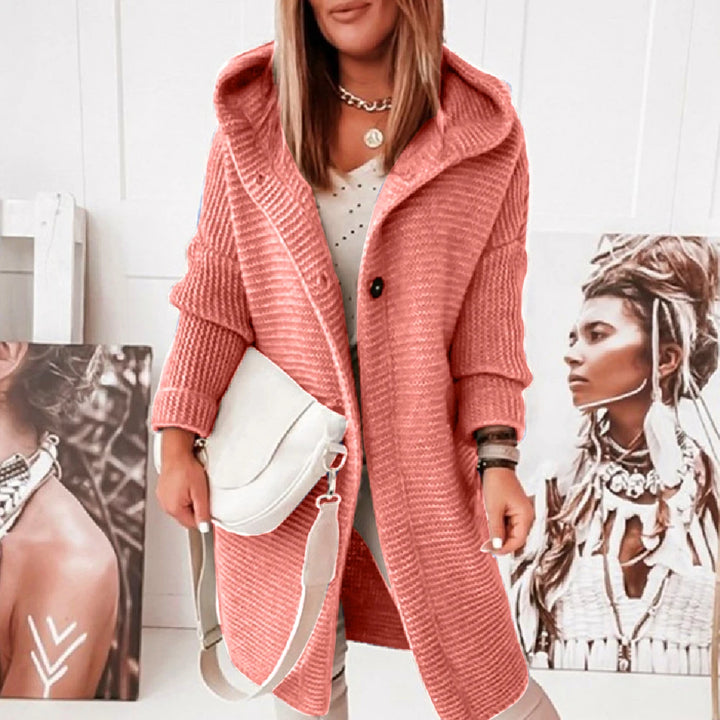 Theresa – Women’s Solid Button Hoodie Cardigan Sweater