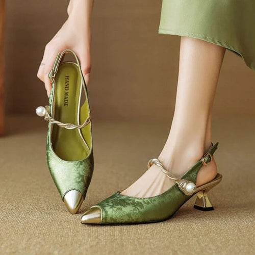 SERIN - VINTAGE SATIN PEARL KITTEN HEELS