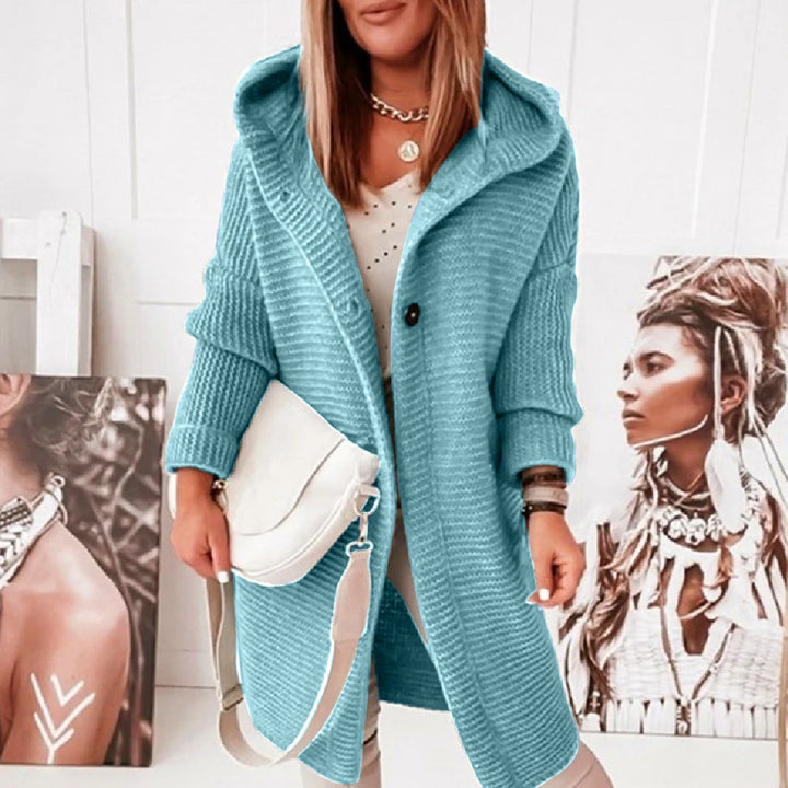 Theresa – Women’s Solid Button Hoodie Cardigan Sweater