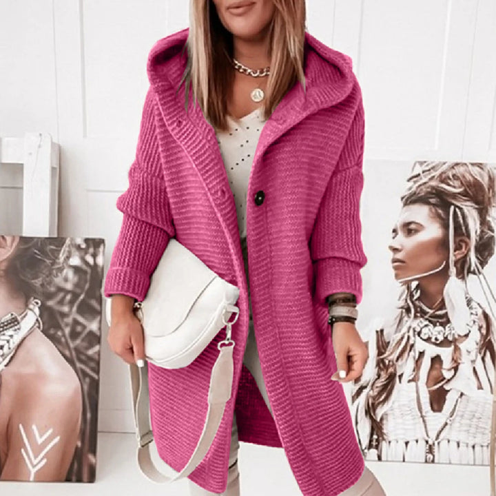 Theresa – Women’s Solid Button Hoodie Cardigan Sweater