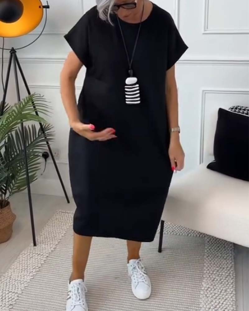 Simple Short-Sleeved Casual Dress with Letter Print
