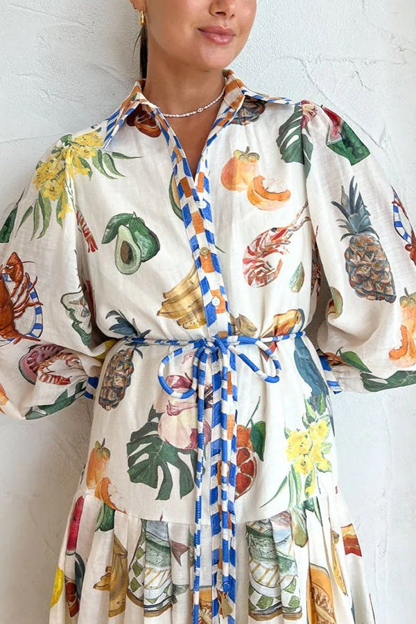 Tropical Fruit Ballooni Sleeve Midi Dress