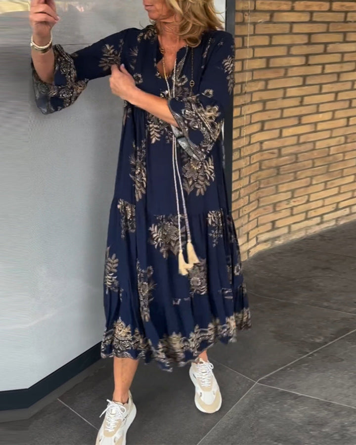 EVITA – VINTAGE V-NECK CASUAL DRESS