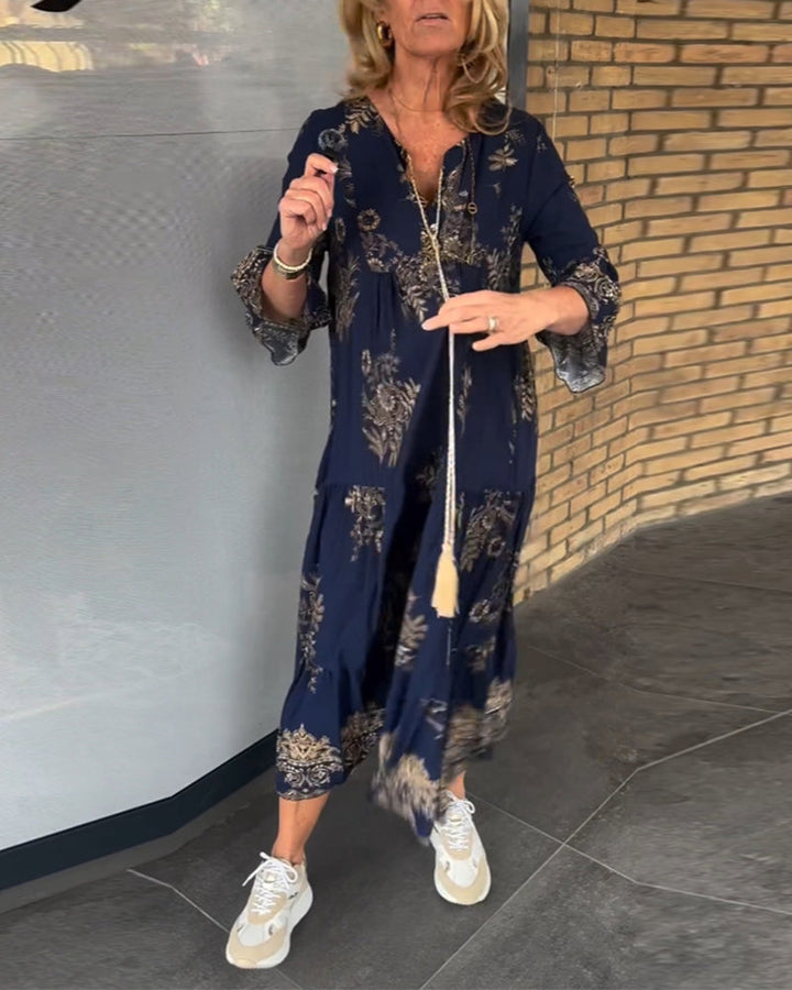 EVITA – VINTAGE V-NECK CASUAL DRESS