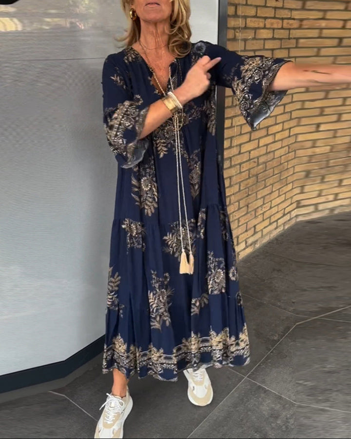 EVITA – VINTAGE V-NECK CASUAL DRESS