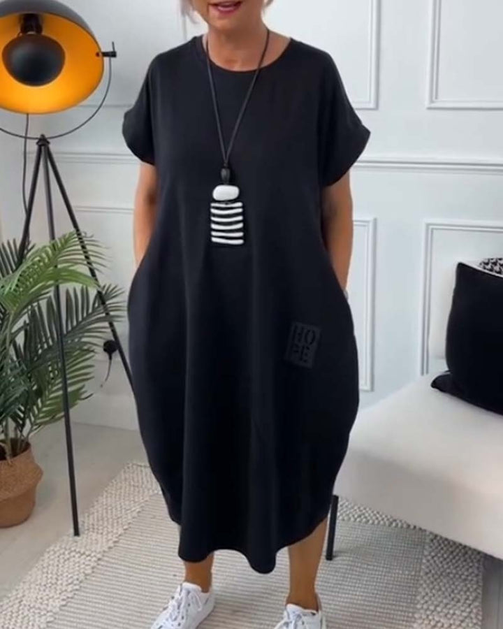 Simple Short-Sleeved Casual Dress with Letter Print
