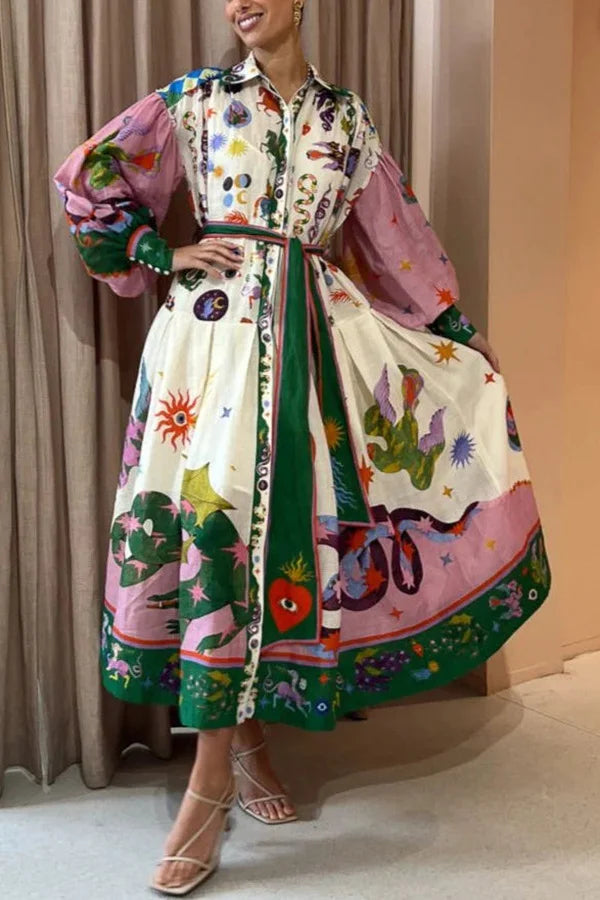 Retro French - Maxi print dress