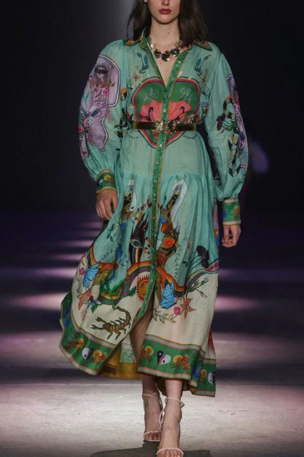 Capri™  Print Balloon Sleeve Midi Dress