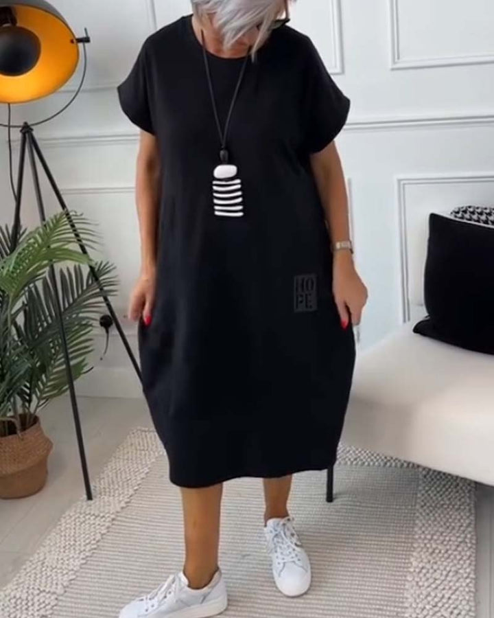 Simple Short-Sleeved Casual Dress with Letter Print