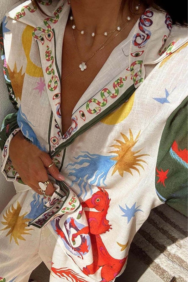 Bohemian Beauty Printed Long Sleeve Shirt & Pants Set