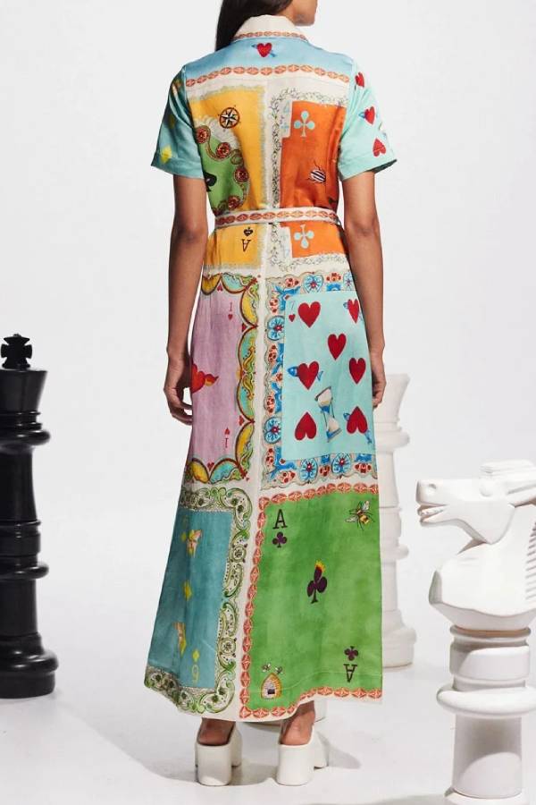 Voogue™ Lapel Printed Shirt Dress