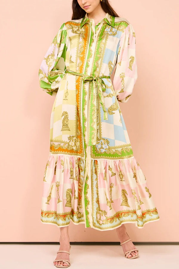 Garden Party Satin Balloon Sleeve Maxi Dress