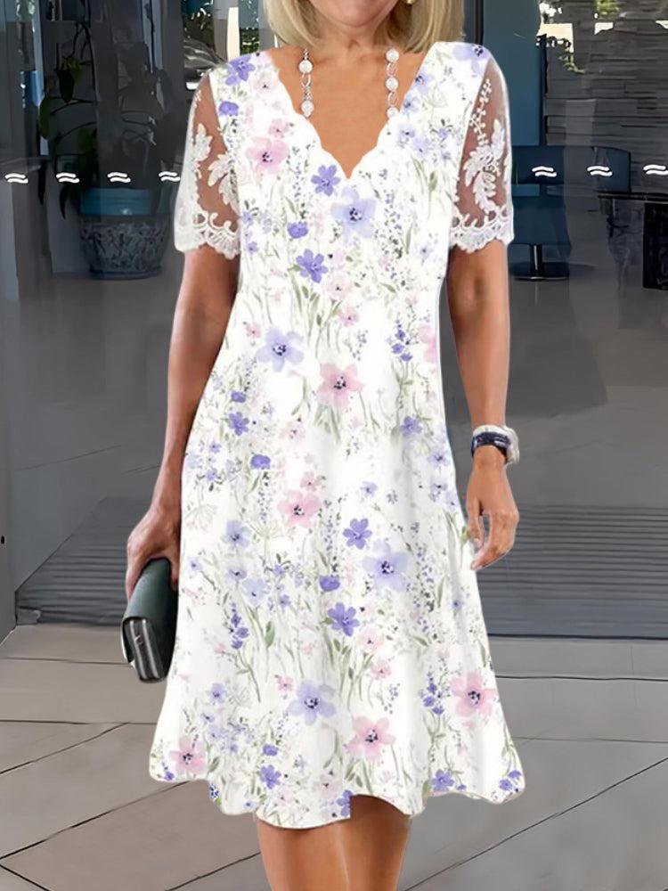 Lunvra Youthful Floral Print Short Sleeve Mini Dress