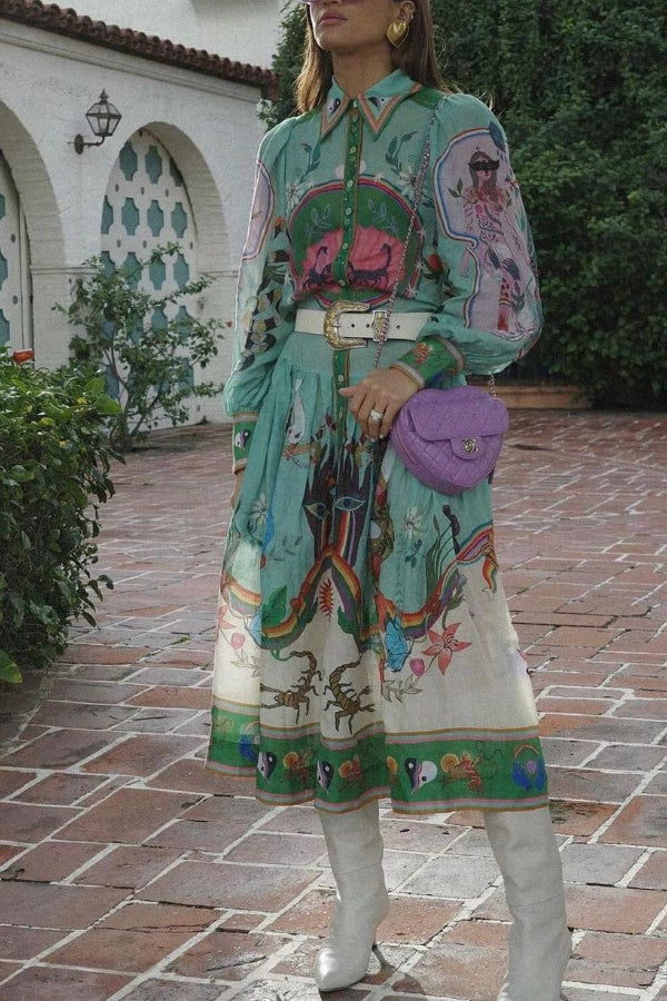 Capri™  Print Balloon Sleeve Midi Dress