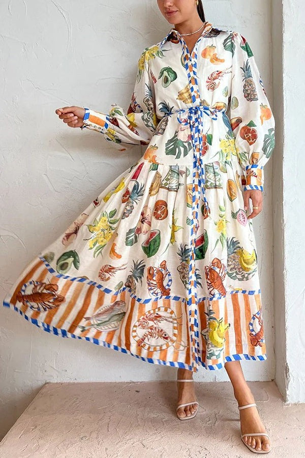 Tropical Fruit Ballooni Sleeve Midi Dress