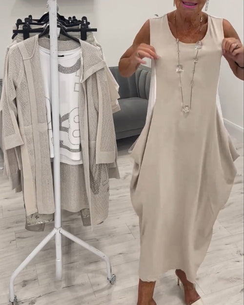 MIREYA – SLEEVELESS PATCHWORK POCKET DRESS