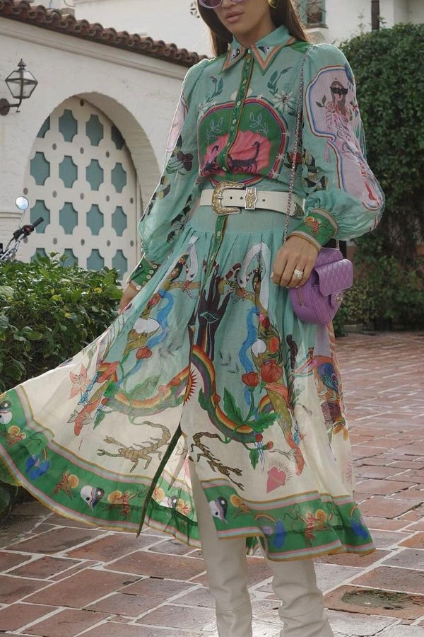 Capri™  Print Balloon Sleeve Midi Dress