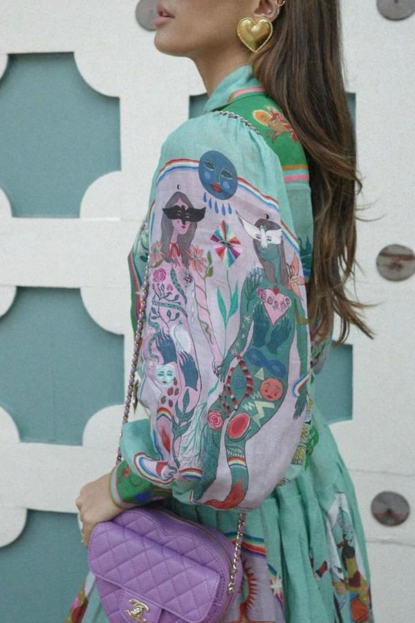 Capri™  Print Balloon Sleeve Midi Dress