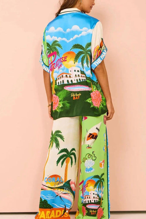 Contrast Color Holiday Print Two-Piece Set