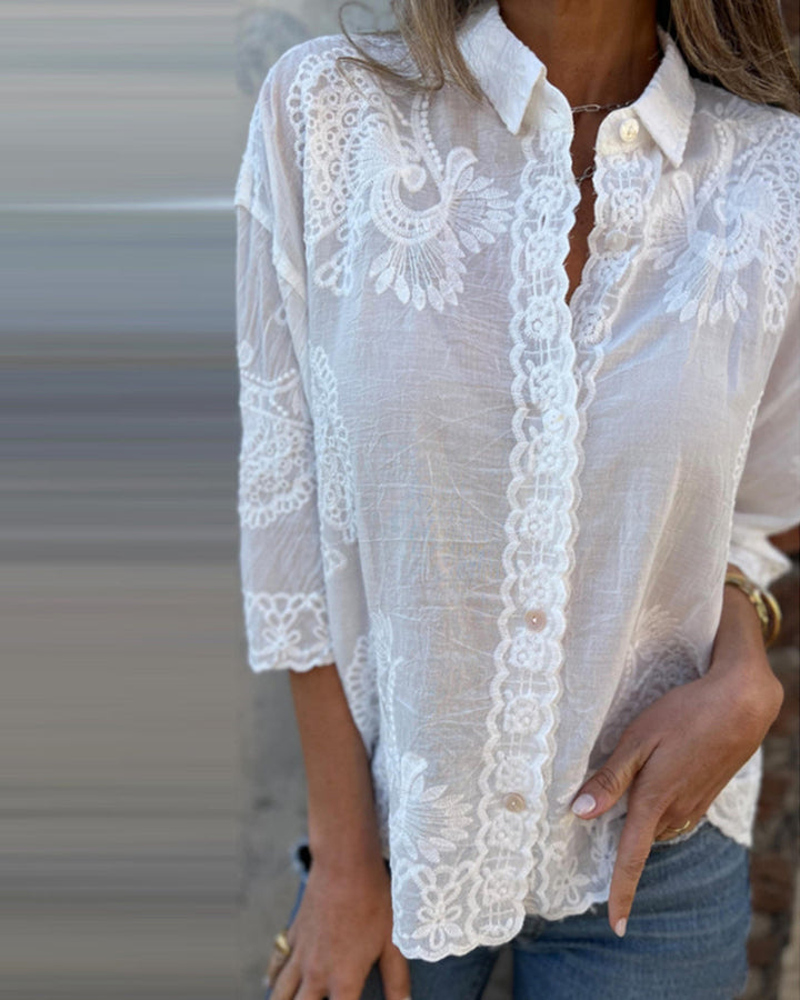 Isolde – Women’s Casual Folded Collar Printed Button Shirt