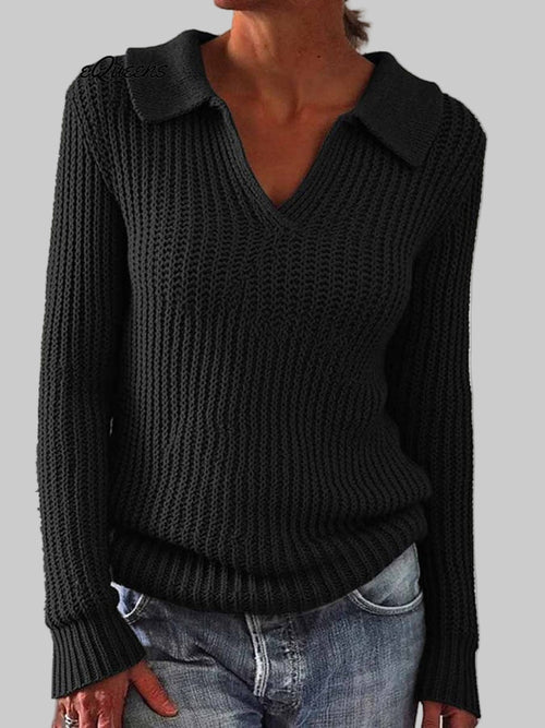 Eveline – Women’s Casual Lapel Long-Sleeve Sweater