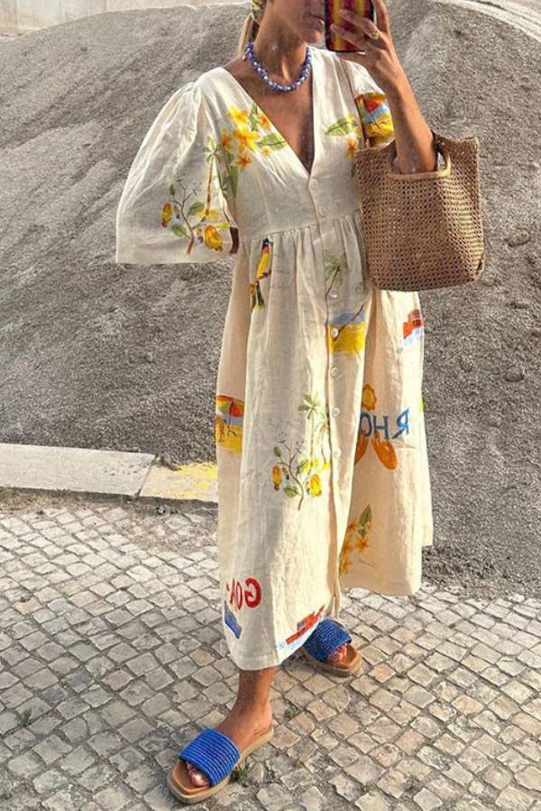 Breeze™ Printed Linen Midi Dress
