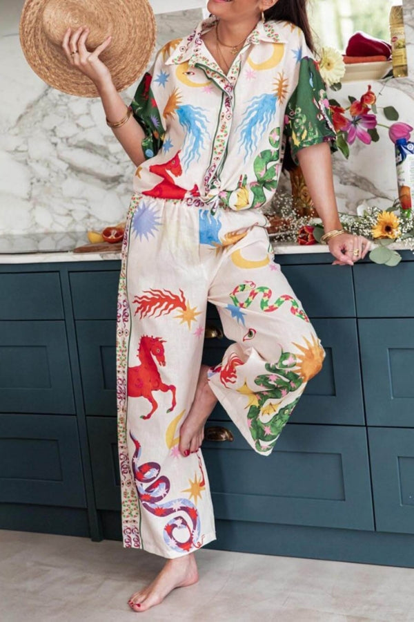 Bohemian Beauty Printed Shirt & Pants Set