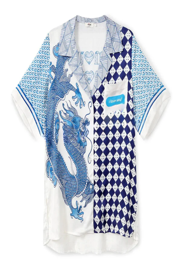 Dragon Print Short Sleeve Shirt & Pants Set