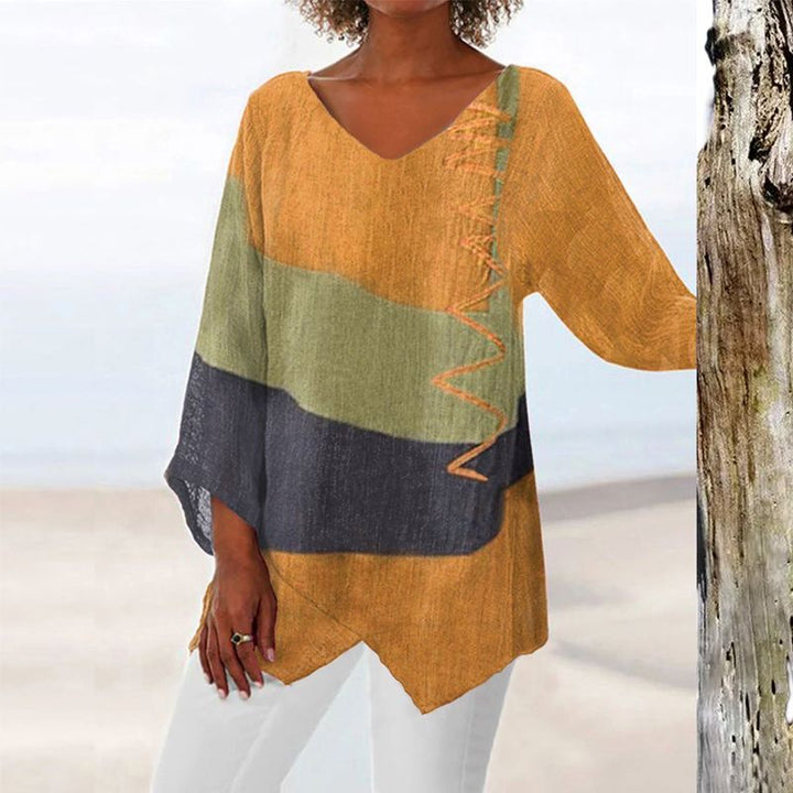 Helene | Stylish V-Neck Colour Block Top