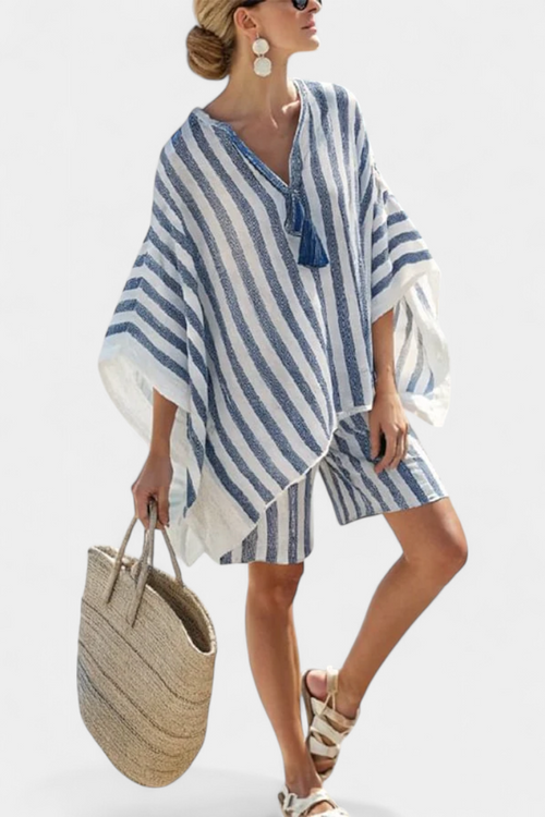 Nancy Striped Ensemble: Oversized Blouse and Chic Shorts