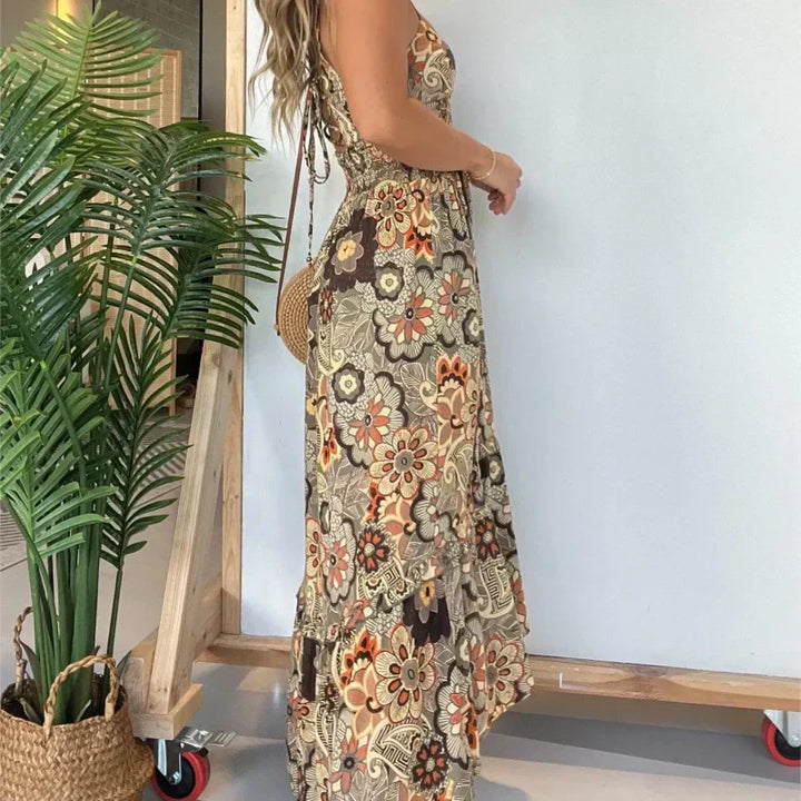 Lunvra Sexy Spaghetti Strap Floral Print Long Dress
