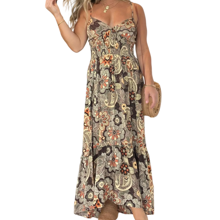 Lunvra Sexy Spaghetti Strap Floral Print Long Dress