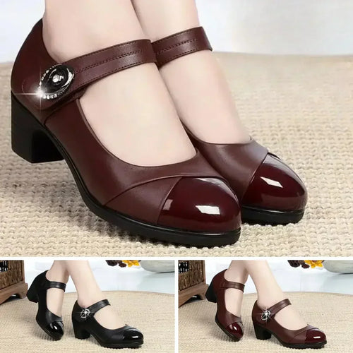 Soft-soled Leather Orthopedic Shoes with Diamond Button