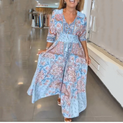 ISADORA – ELEGANT FLORAL DRAWSTRING MAXI DRESS