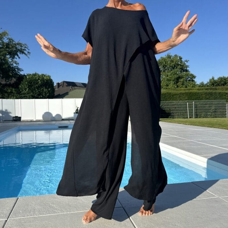 Clarisse – Chic flowing off-shoulder top and trousers set