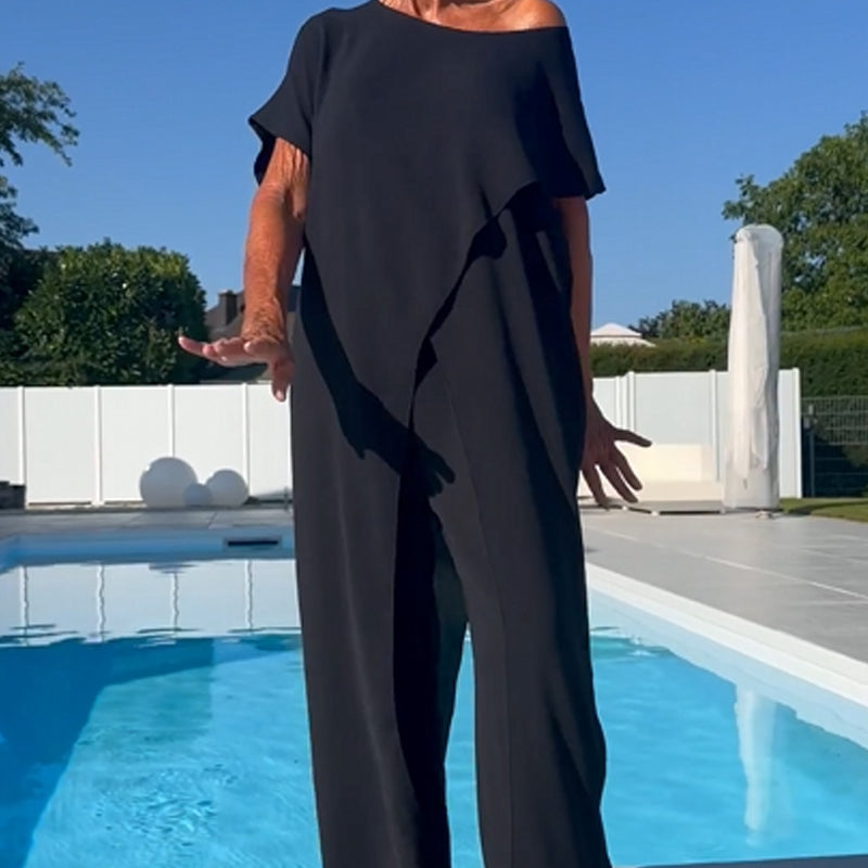 Clarisse – Chic flowing off-shoulder top and trousers set