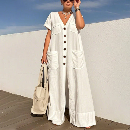 Corinne – Effortless elegant V-neck wide-leg jumpsuit