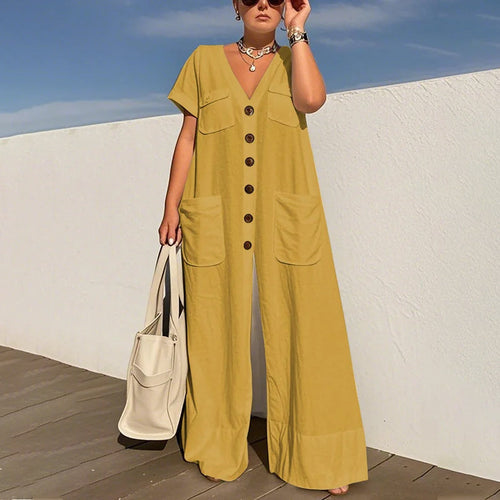 Corinne – Effortless elegant V-neck wide-leg jumpsuit