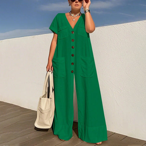 Corinne – Effortless elegant V-neck wide-leg jumpsuit