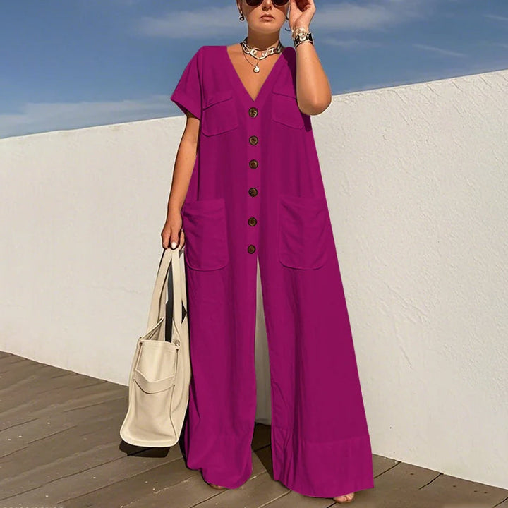 Corinne – Effortless elegant V-neck wide-leg jumpsuit